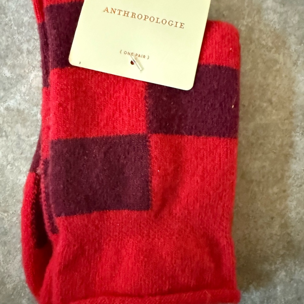 Women’s Anthropologie Cozy Red and Black Checkered One Size Socks
